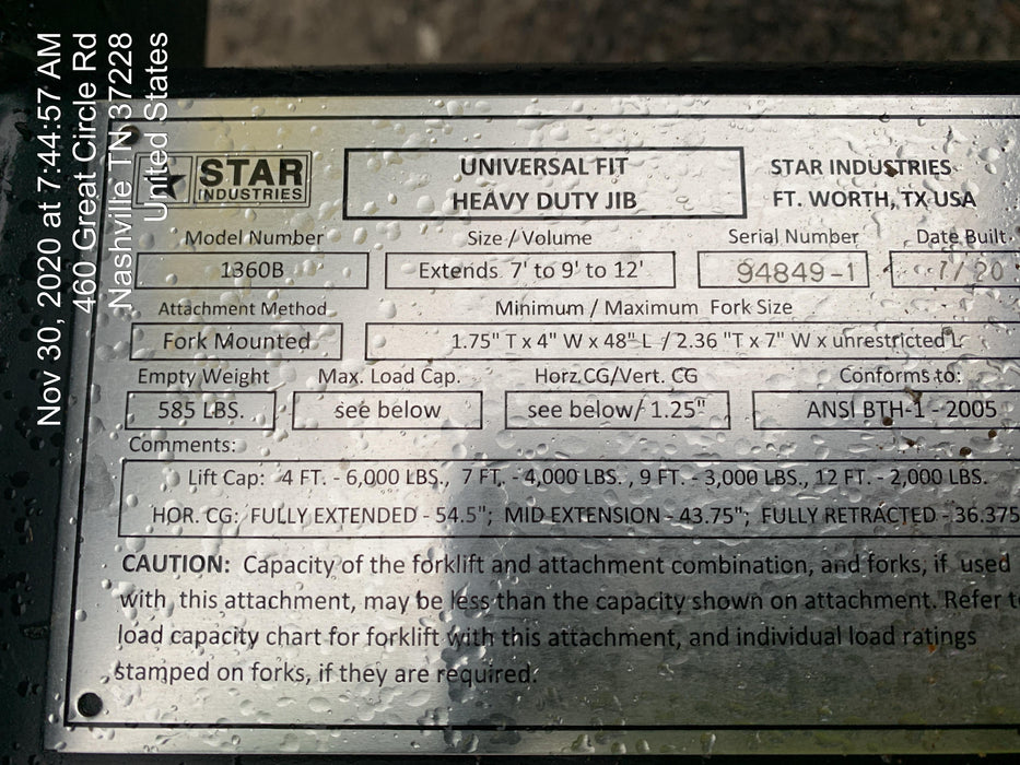 2020 STAR INDUSTRIES M1360B - Star JIB Boom