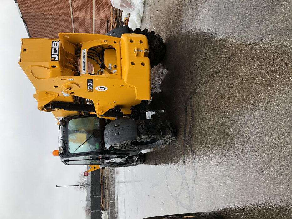 2020 JCB 510-56 Cab/Heat/Air, 74 HP, Solid Tires, STD Worklight, Beacon, Aux Hydraulics, Lifting Eye, Back up Alarm w/66" Carriage/60" Forks