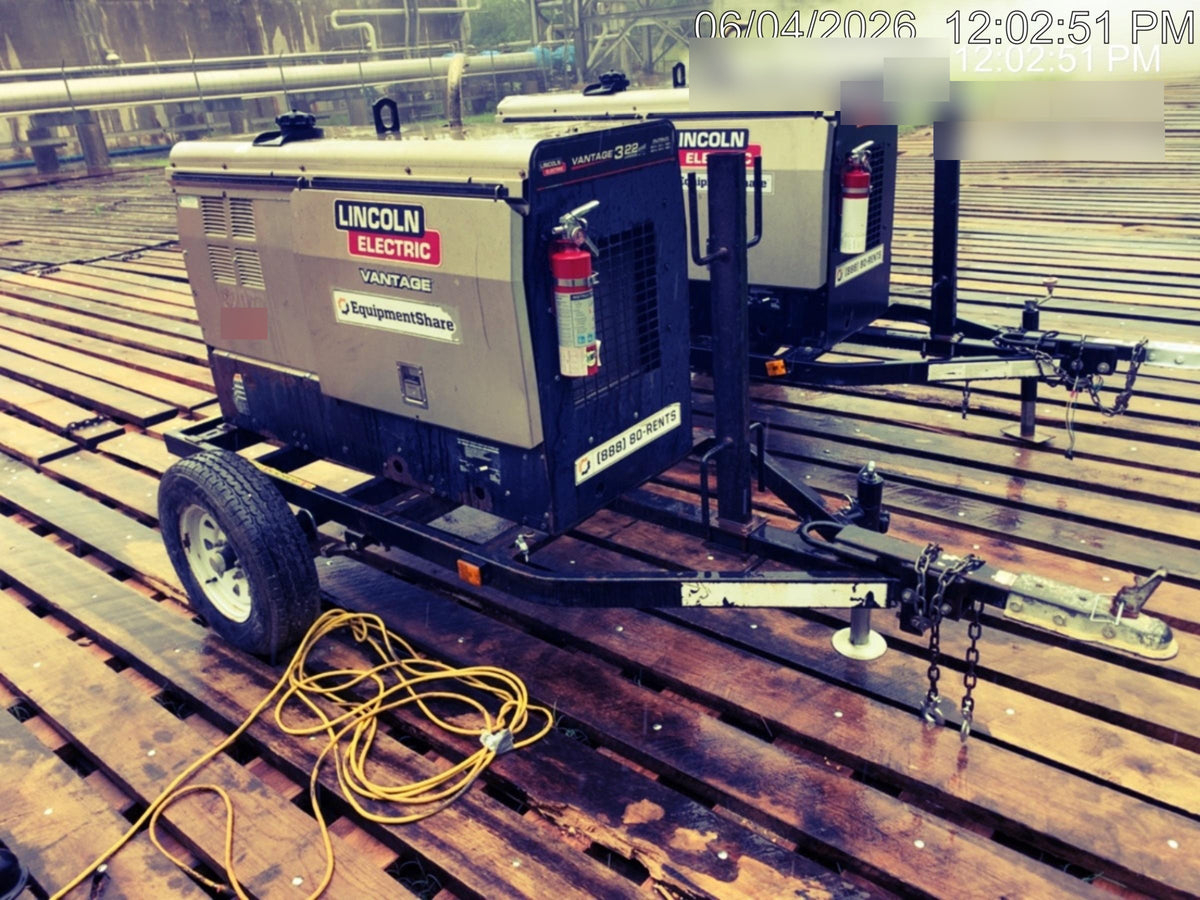 2019 Lincoln Electric Vantage 322 Welder Ready-Pak 3, Two wheel trailer, Fender and Light kit, Cable Rack