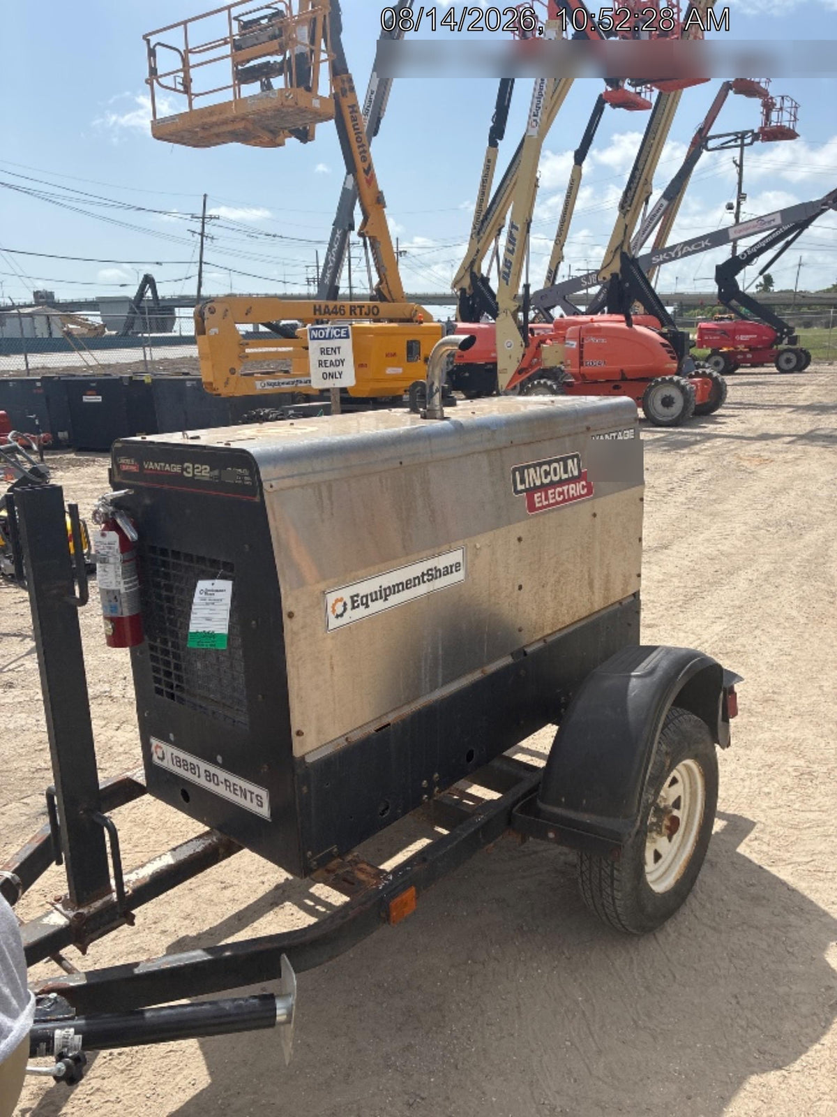 2019 Lincoln Electric Vantage 322 Ready-Pak 3, Two Wheel Trailer, Fender and Light Kit, Cable Rack