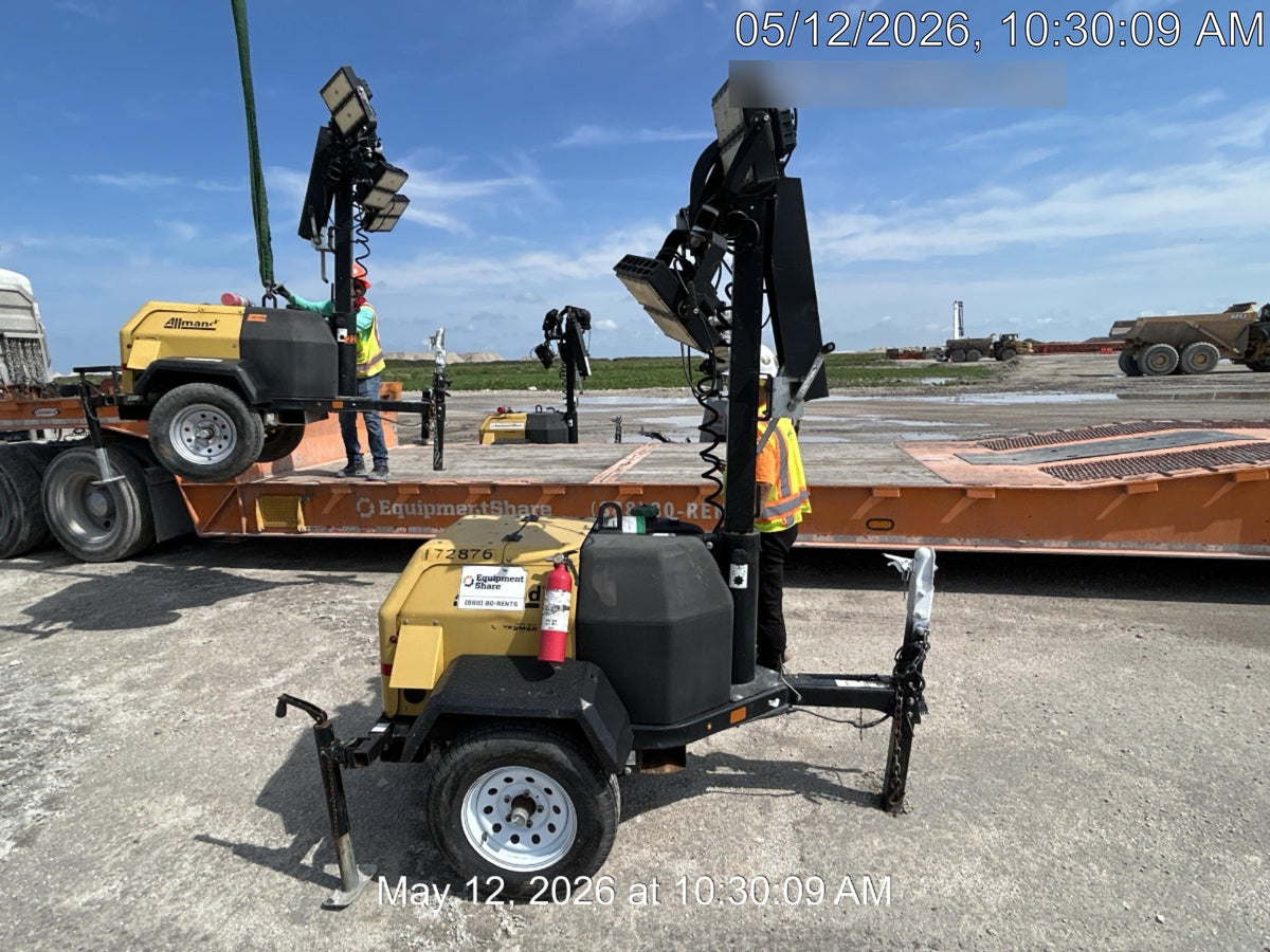 2021 Allmand NLV3GR (4) LED Light Fixture 350W, 23' Vertical Mast, 3kW Prime, Towable, Deep Sea L401, Leveling Jacks, Yanmar T4F 5.8hp