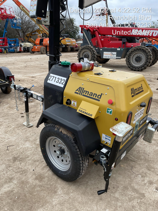 2022 Allmand NLV3GR (4) LED Light Fixture 350W, 23' Vertical Mast, 3kW Prime, Towable, ES Decals, T3