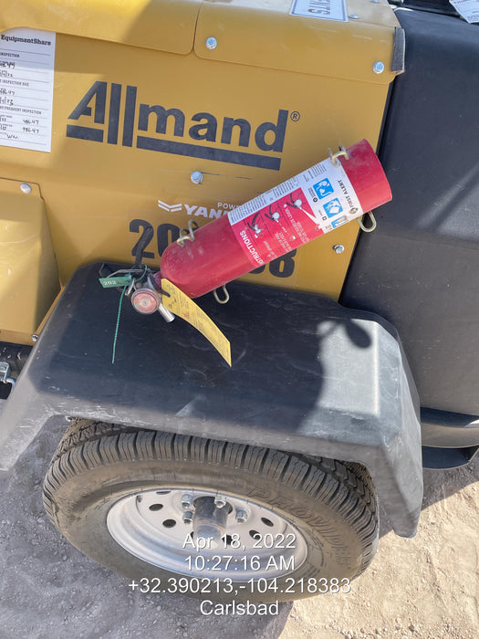 2022 Allmand NLV3GR (4) LED Light Fixture 350W, 23' Vertical Mast, 3kW Prime, Towable, Deep Sea L401, Leveling Jacks, Yanmar T4F 5.8hp