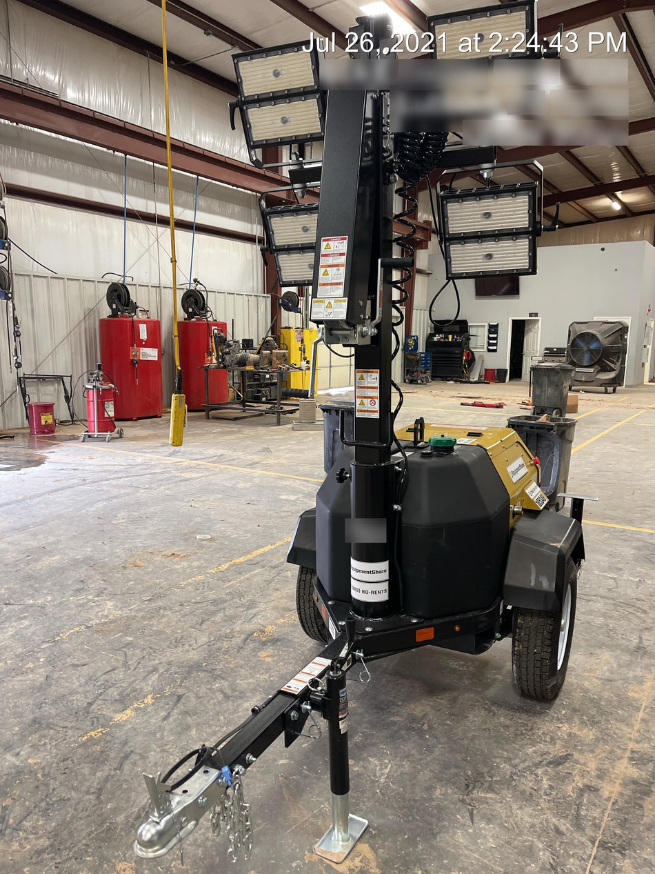 2021 Allmand NLV3GR (4) LED Light Fixture 350W, 23' Vertical Mast, 3kW Prime, Towable, Deep Sea L401, Leveling Jacks, Yanmar T4F 5.8hp