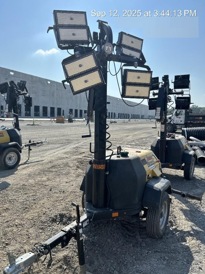 2022 Allmand NLV3GR (4) LED Light Fixture 350W, 23' Vertical Mast, 3kW Prime, Towable, Deep Sea L401, Leveling Jacks, Yanmar T4F 5.8hp
