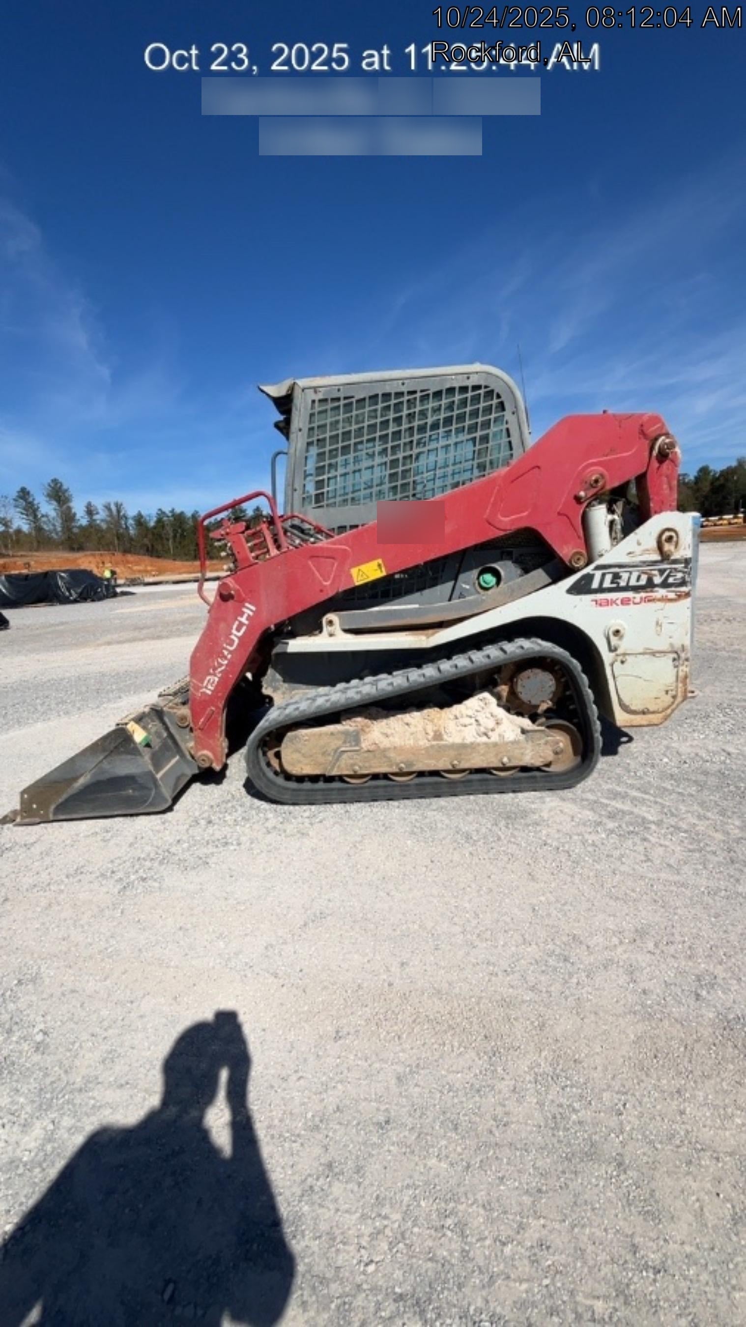 2019 Takeuchi TL10V2-CR Cab/Heat/AC, Rubber Tracks, Backup Alarm, Front & rear working Lights, Auxiliary Hydraulics, 2 Speed Travel, Engine Monitoring System, Hydraulic universal quick hitch w/76" HD dirt bucket with 8 teeth, 20.3 cubic feet capacity, 48" Pallet forks and frame