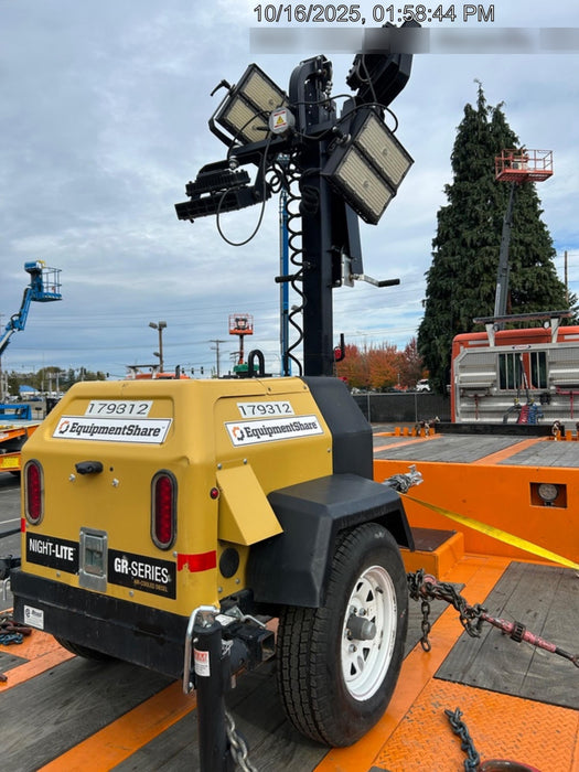 Allmand NLV3GR (4) LED Light Fixture 350W, 23' Vertical Mast, 3kW Prime, Towable, Deep Sea L401, Leveling Jacks, Yanmar T4F 5.8hp