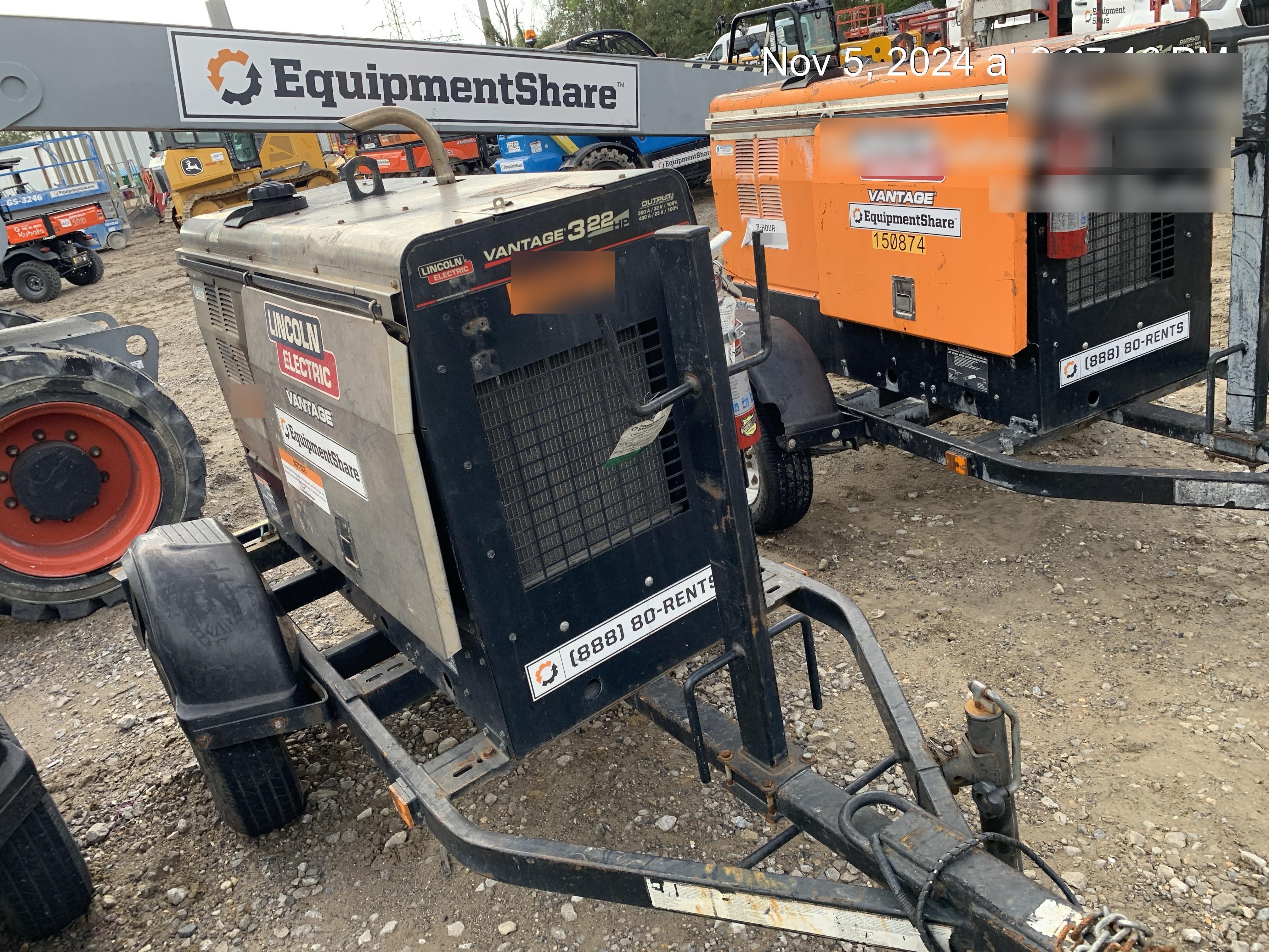 2019 Lincoln Electric Vantage 322 Welder Ready-Pak 3, Two wheel trailer, Fender and Light kit, Cable Rack