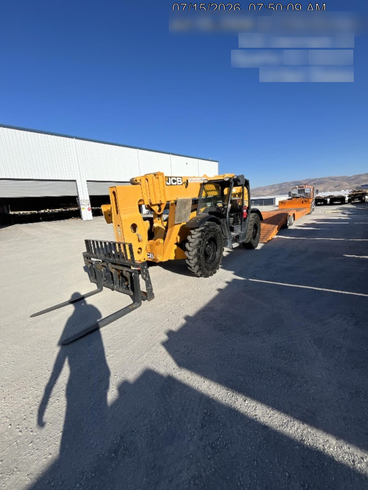 2019 JCB 510-56 74 HP w/Open ROPS, Beacon, Aux Hydraulics, Worklights, Solid Tires w/60" Carriage/Forks