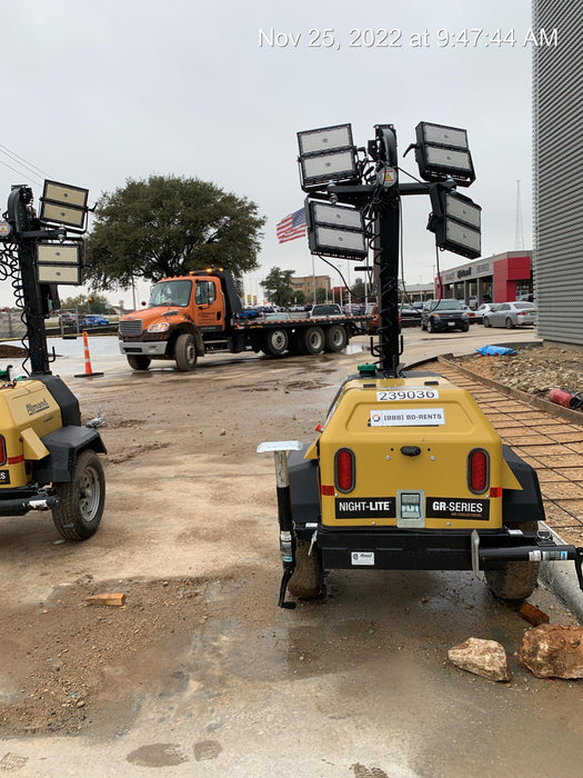 2022 Allmand NLV3GR (4) LED Light Fixture 350W, 23' Vertical Mast, 3kW Prime, Towable, Deep Sea L401, Leveling Jacks, Yanmar T4F 5.8hp
