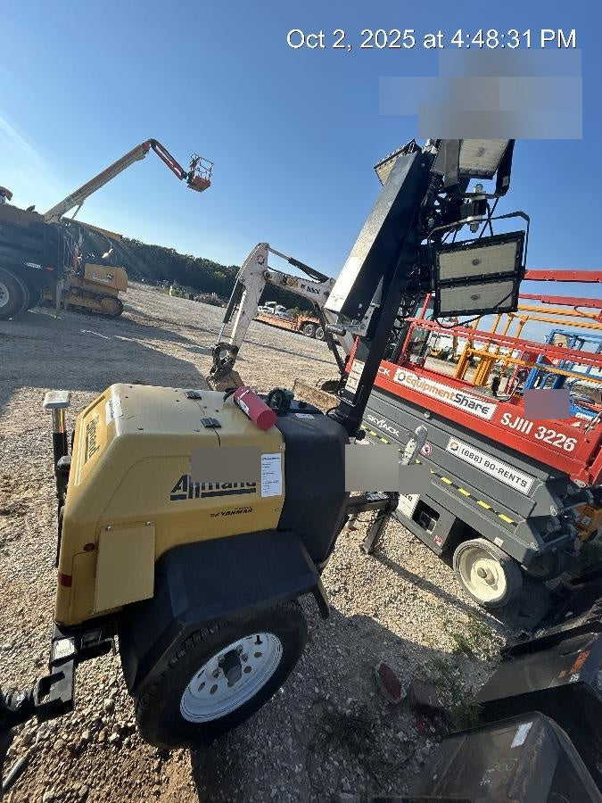 2021 Allmand NLV3GR (4) LED Light Fixture 350W, 23' Vertical Mast, 3kW Prime, Towable, Deep Sea L401, Leveling Jacks, Yanmar T4F 5.8hp