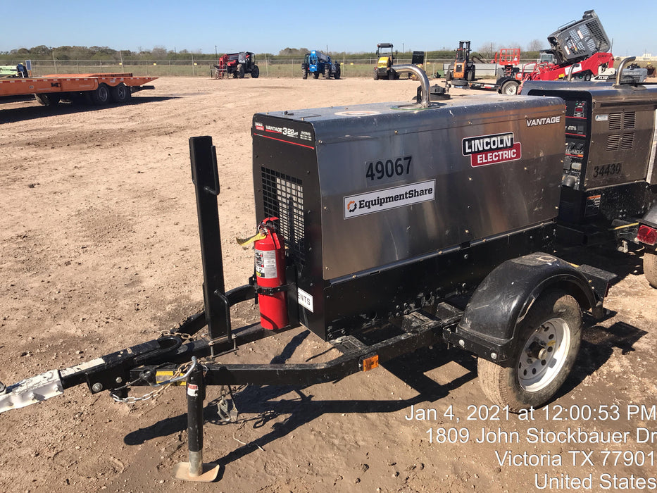 2019 Lincoln Electric Vantage 322 Ready-Pak 3, Two Wheel Trailer, Fender and Light Kit, Cable Rack