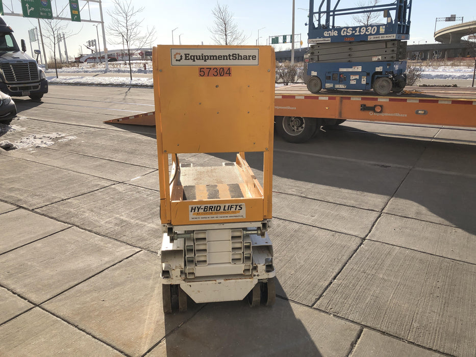 Custom Equipment HB-1430 <ul>
 <li>Hy-Brid Scissor Lift</li>
  <li>Platform capacity up to 670 lbs.</li>
  <li>Working height up to 20 ft</li>
  <li>Weighs under 1,700 lbs.</li>
  <li>Non-marking wheels </li>
</ul>