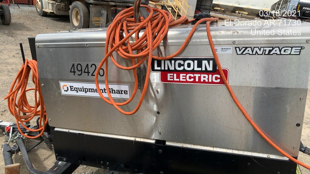 2019 Lincoln Electric Vantage 322 Ready-Pak 3, Two Wheel Trailer, Fender and Light Kit, Cable Rack