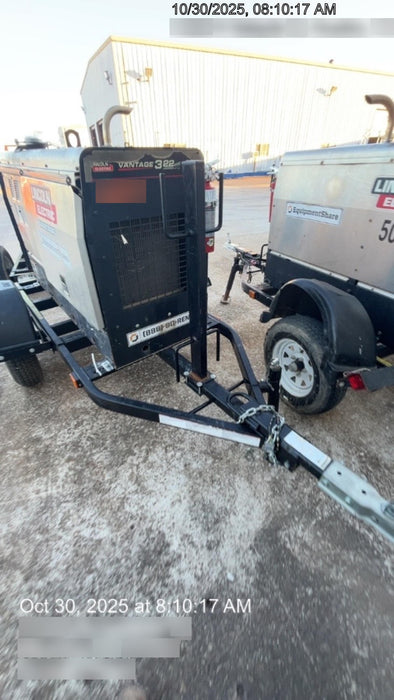 2019 Lincoln Electric Vantage 322 Welder Ready-Pak 3, Two wheel trailer, Fender and Light kit, Cable Rack