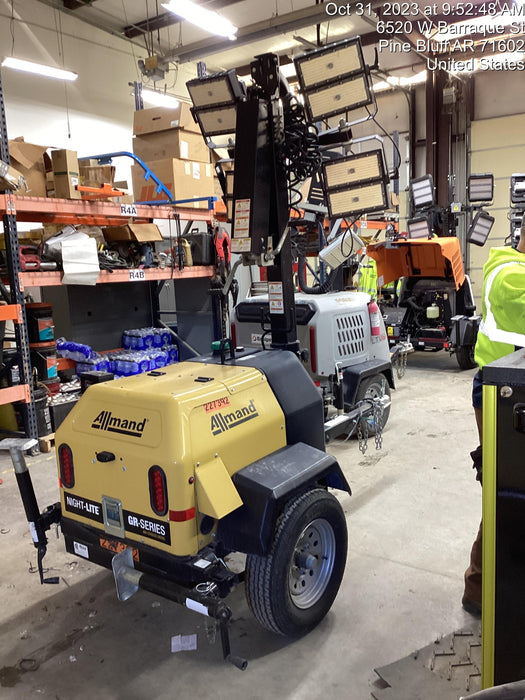 2022 Allmand NLV3GR (4) LED Light Fixture 350W, 23' Vertical Mast, 3kW Prime, Towable, Deep Sea L401, Leveling Jacks, Yanmar T4F 5.8hp