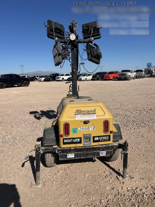 2022 Allmand NLV3GR (4) LED Light Fixture 350W, 23' Vertical Mast, 3kW Prime, Towable, ES Decals, T3