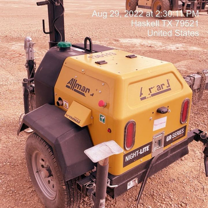 2022 Allmand NLV3GR (4) LED Light Fixture 350W, 23' Vertical Mast, 3kW Prime, Towable, ES Decals, T3