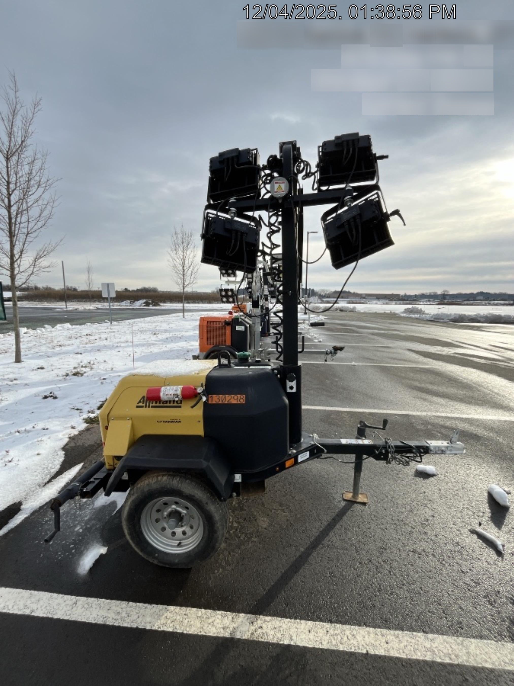 2021 Allmand NLV3GR (4) LED Light Fixture 350W, 23' Vertical Mast, 3kW Prime, Towable, Deep Sea L401, Leveling Jacks, Yanmar T4F 5.8hp