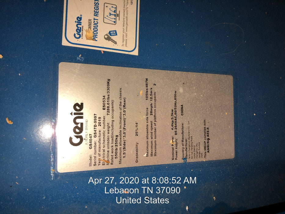 2019 Genie GS-4047 Folding rails with half height swing gate