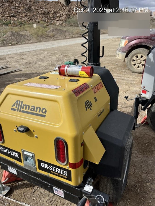 2022 Allmand NLV3GR (4) LED Light Fixture 350W, 23' Vertical Mast, 3kW Prime, Towable, ES Decals, T3