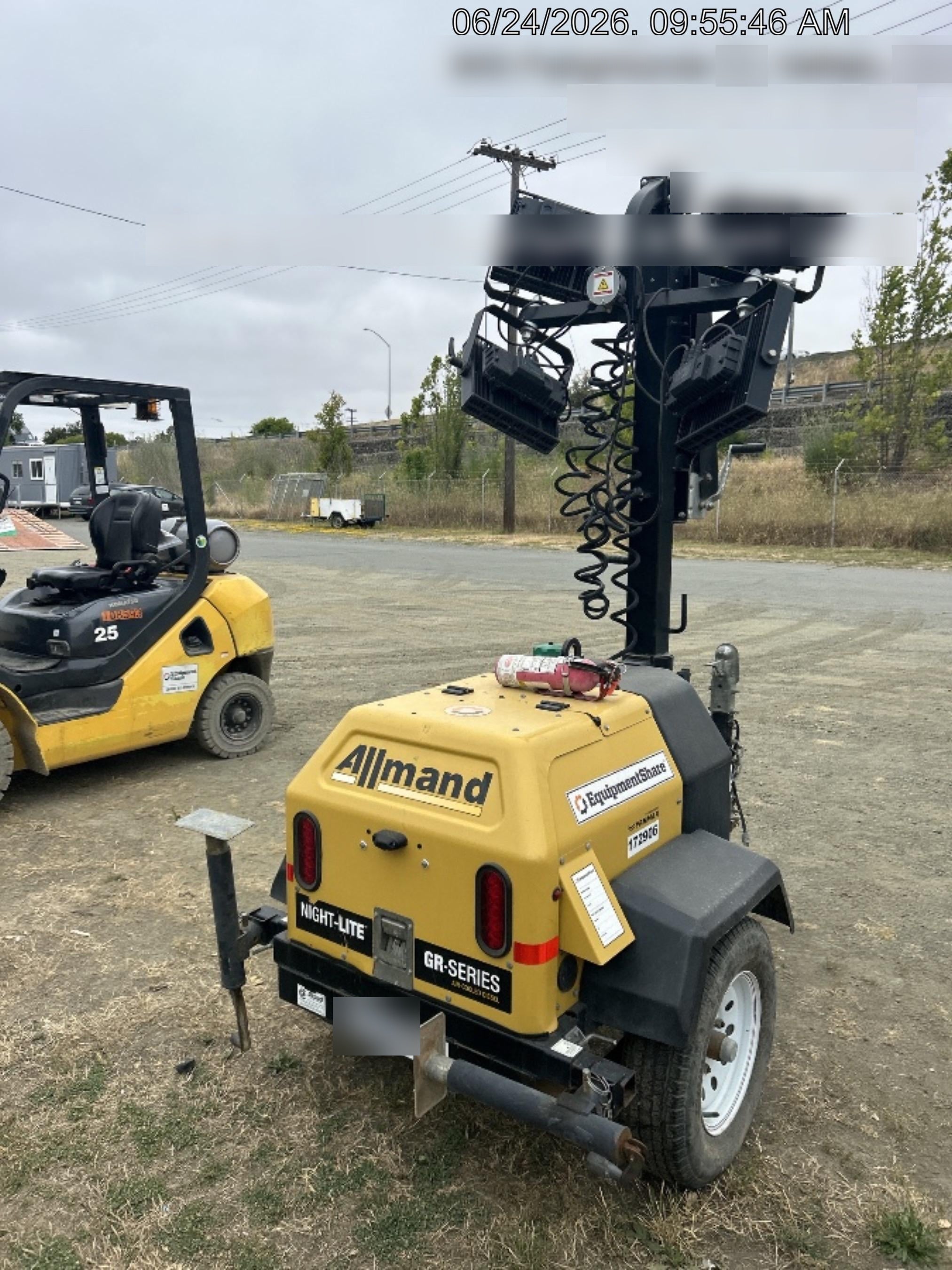 Allmand NLV3GR (4) LED Light Fixture 350W, 23' Vertical Mast, 3kW Prime, Towable, Deep Sea L401, Leveling Jacks, Yanmar T4F 5.8hp