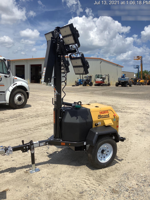 2021 Allmand NLV3GR (4) LED Light Fixture 350W, 23' Vertical Mast, 3kW Prime, Towable, Deep Sea L401, Leveling Jacks, Yanmar T4F 5.8hp
