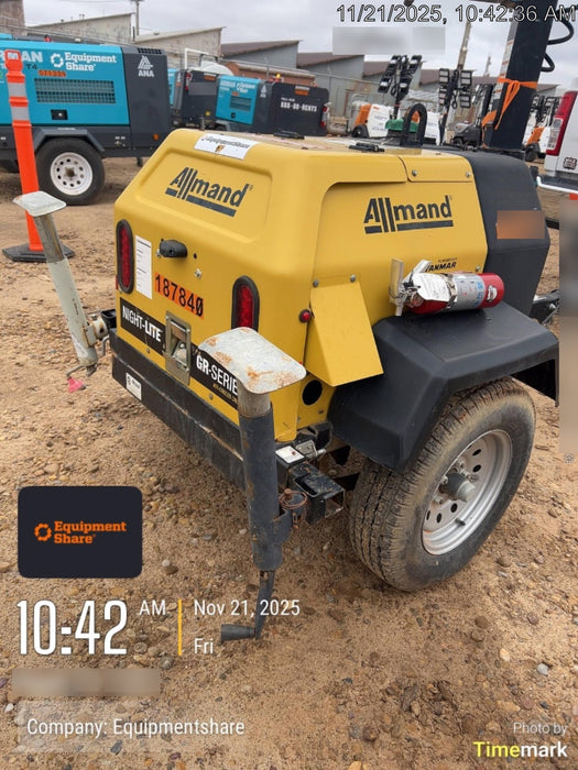 Allmand NLV3GR (4) LED Light Fixture 350W, 23' Vertical Mast, 3kW Prime, Towable, Deep Sea L401, Leveling Jacks, Yanmar T4F 5.8hp