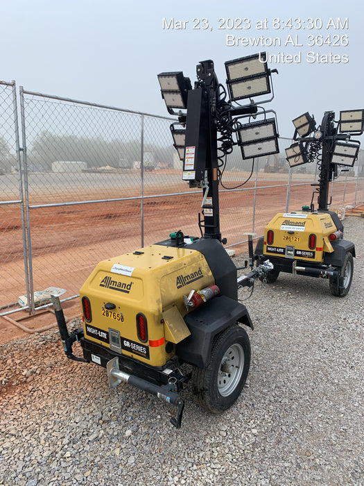 2022 Allmand NLV3GR (4) LED Light Fixture 350W, 23' Vertical Mast, 3kW Prime, Towable, Deep Sea L401, Leveling Jacks, Yanmar T4F 5.8hp