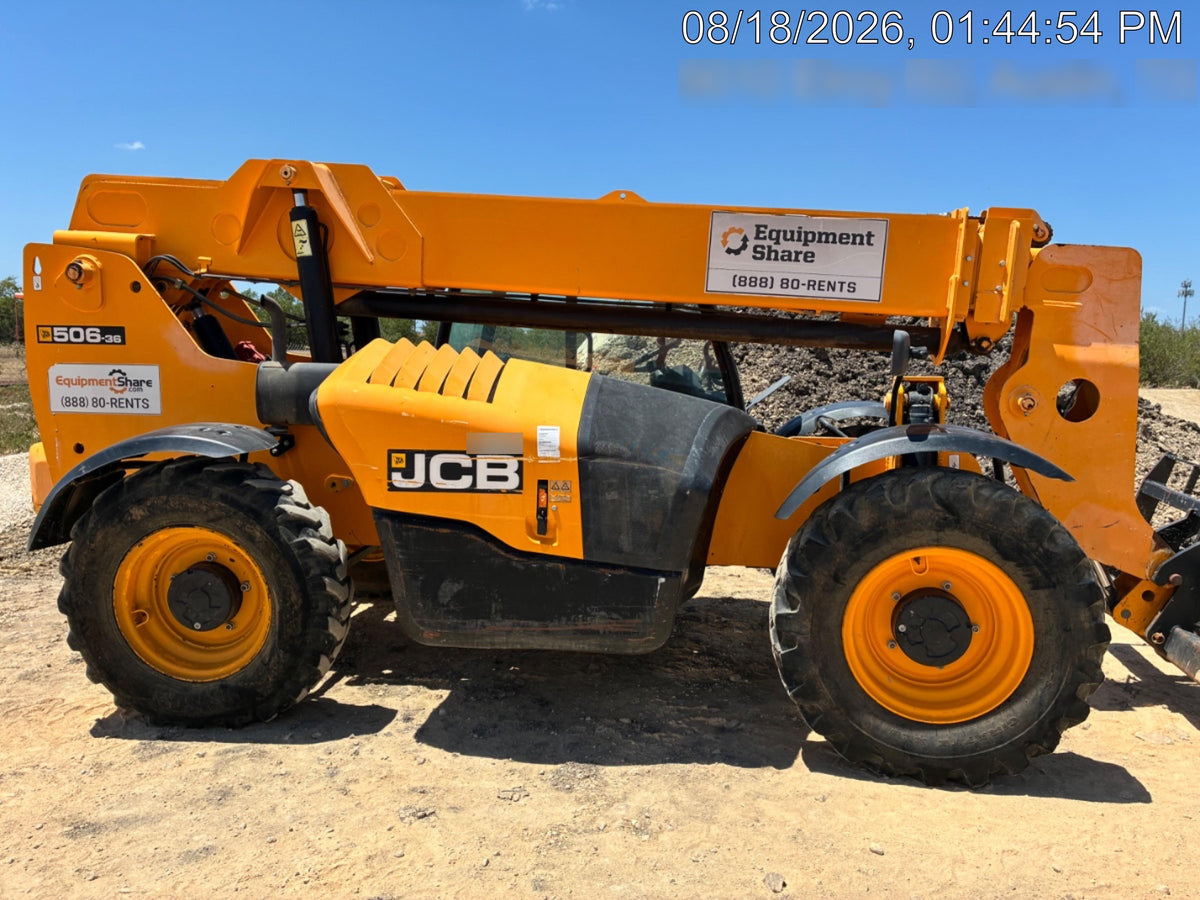 2019 JCB 506-36 Canopy, 74 HP, Foam Filled Tires, STD Worklight, Beacon, Aux Hydraulics, Lifting Eye, Back up Alarm 48" Carriage/48" Forks