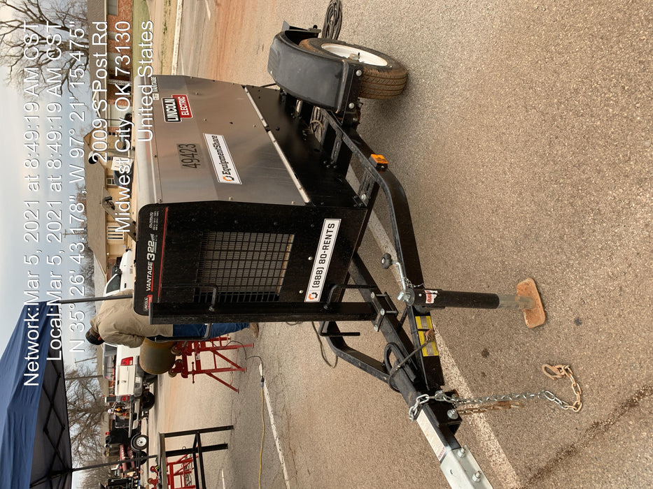 2019 Lincoln Electric Vantage 322 Ready-Pak 3, Two Wheel Trailer, Fender and Light Kit, Cable Rack