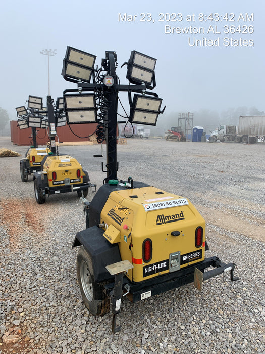 2022 Allmand NLV3GR (4) LED Light Fixture 350W, 23' Vertical Mast, 3kW Prime, Towable, Deep Sea L401, Leveling Jacks, Yanmar T4F 5.8hp