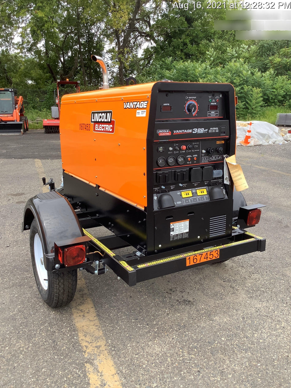 2021 Lincoln Electric Vantage 322 Vantage 322 Ready Pak 3 w/ Decals, ORANGE (includes trailer, cable rack, fender light kit) NO Telematics