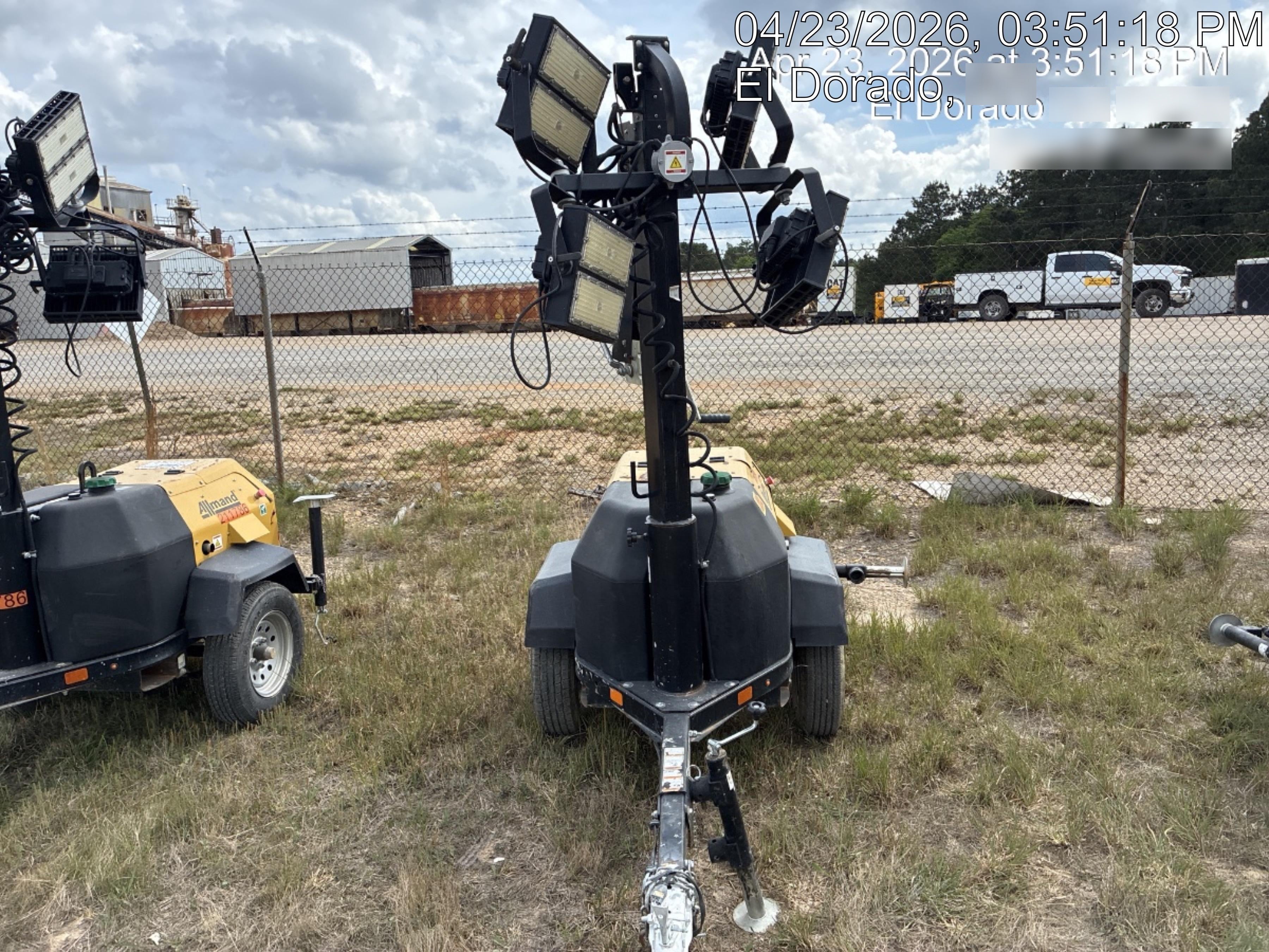 2022 Allmand NLV3GR (4) LED Light Fixture 350W, 23' Vertical Mast, 3kW Prime, Towable, Deep Sea L401, Leveling Jacks, Yanmar T4F 5.8hp