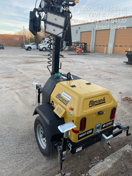 2022 Allmand NLV3GR (4) LED Light Fixture 350W, 23' Vertical Mast, 3kW Prime, Towable, Deep Sea L401, Leveling Jacks, Yanmar T4F 5.8hp