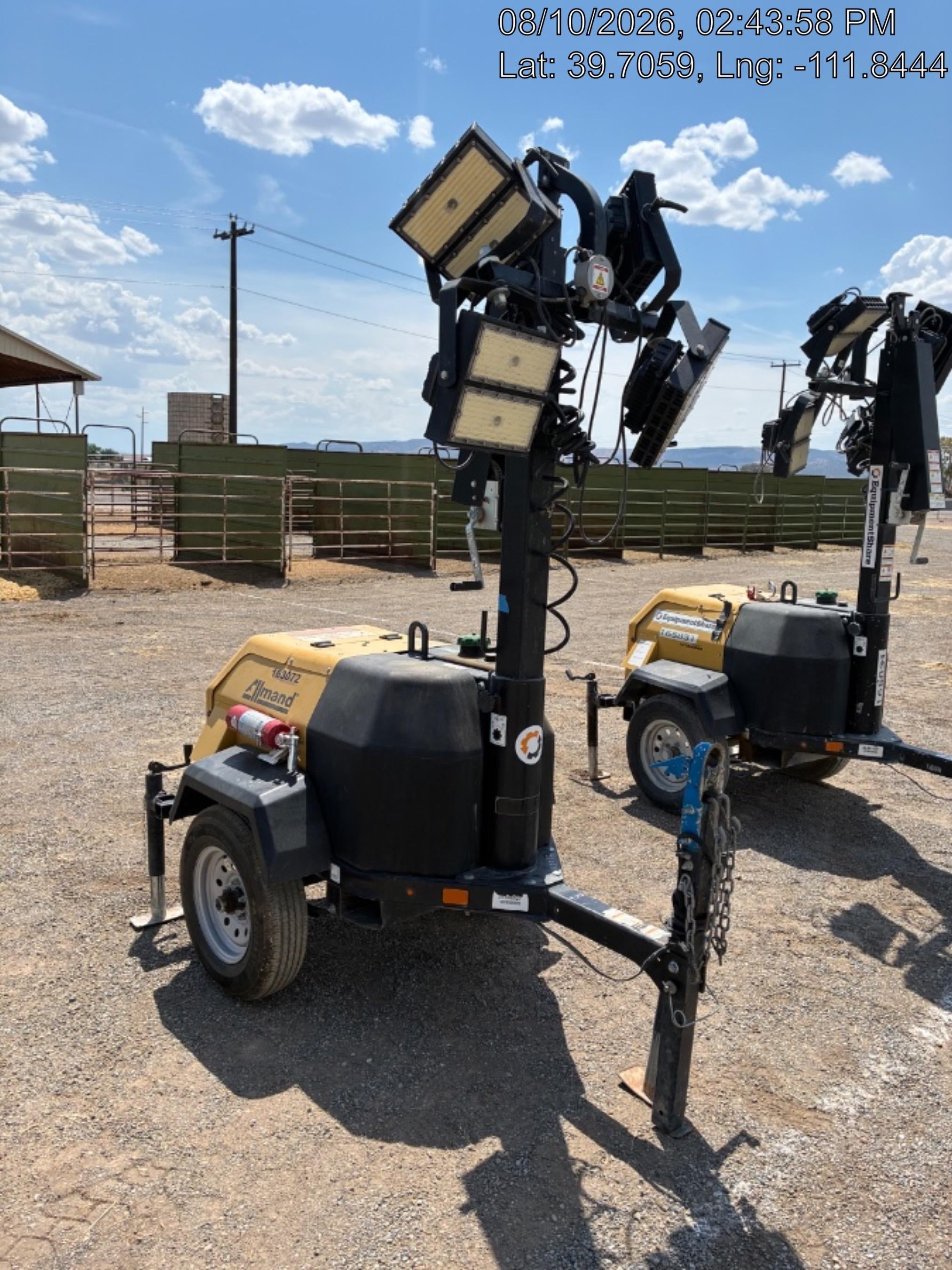 2021 Allmand NLV3GR (4) LED Light Fixture 350W, 23' Vertical Mast, 3kW Prime, Towable, Deep Sea L401, Leveling Jacks, Yanmar T4F 5.8hp