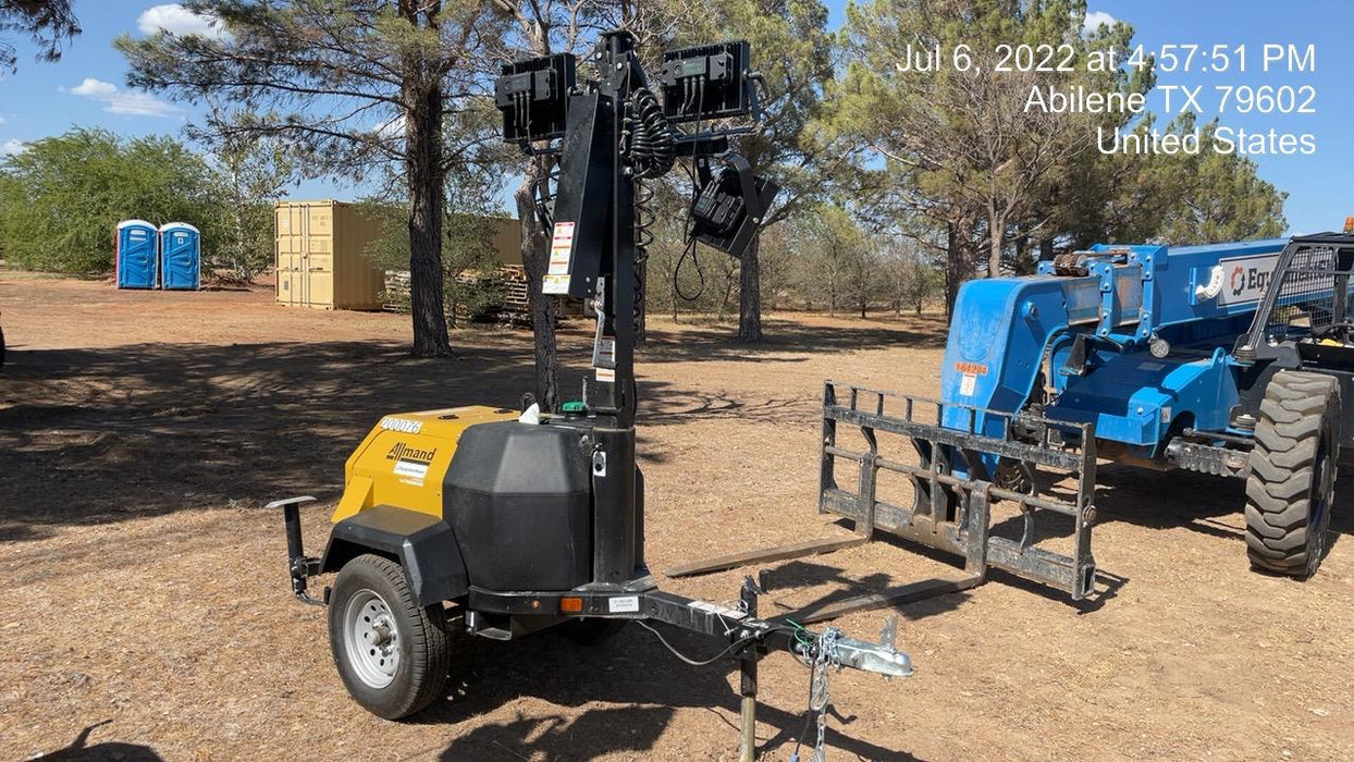 2022 Allmand NLV3GR (4) LED Light Fixture 350W, 23' Vertical Mast, 3kW Prime, Towable, Deep Sea L401, Leveling Jacks, Yanmar T4F 5.8hp