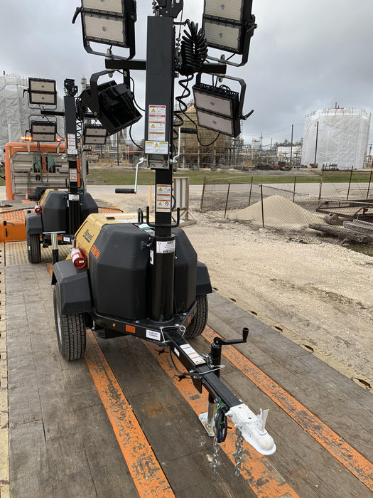 Allmand NLV3GR (4) LED Light Fixture 350W, 23' Vertical Mast, 3kW Prime, Towable, Deep Sea L401, Leveling Jacks, Yanmar T4F 5.8hp