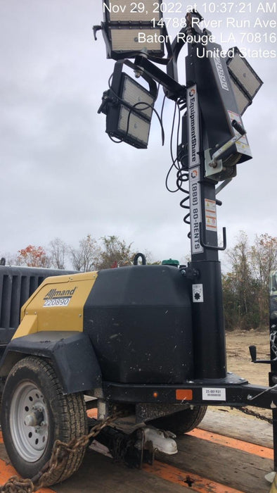 2022 Allmand NLV3GR (4) LED Light Fixture 350W, 23' Vertical Mast, 3kW Prime, Towable, Deep Sea L401, Leveling Jacks, Yanmar T4F 5.8hp