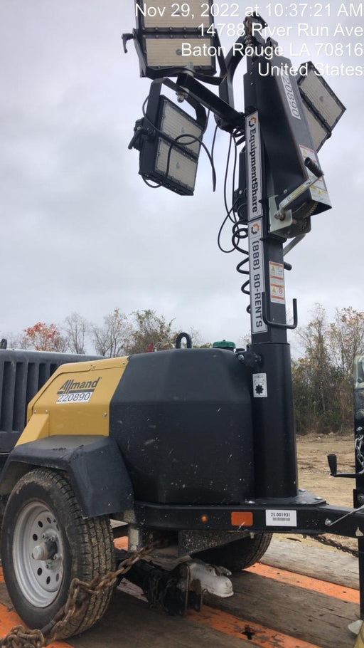 2022 Allmand NLV3GR (4) LED Light Fixture 350W, 23' Vertical Mast, 3kW Prime, Towable, Deep Sea L401, Leveling Jacks, Yanmar T4F 5.8hp