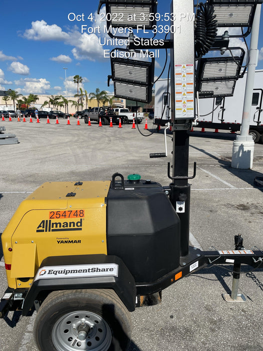 2022 Allmand NLV3GR (4) LED Light Fixture 350W, 23' Vertical Mast, 3kW Prime, Towable, ES Decals, T3