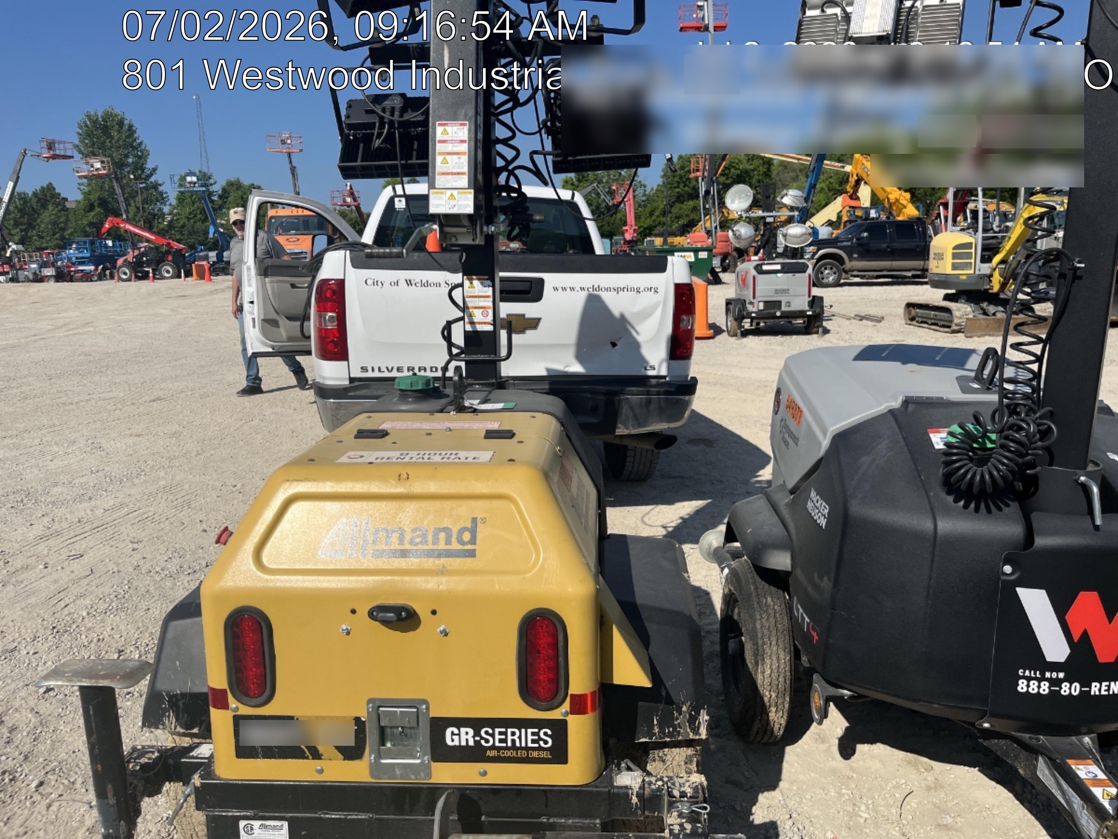 2022 Allmand NLV3GR (4) LED Light Fixture 350W, 23' Vertical Mast, 3kW Prime, Towable, Deep Sea L401, Leveling Jacks, Yanmar T4F 5.8hp