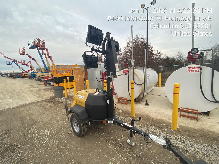 2022 Allmand NLV3GR (4) LED Light Fixture 350W, 23' Vertical Mast, 3kW Prime, Towable, Deep Sea L401, Leveling Jacks, Yanmar T4F 5.8hp