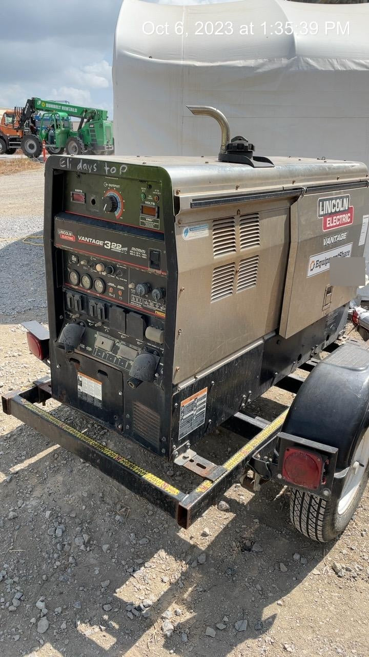 2019 Lincoln Electric Vantage 322 Ready-Pak 3, Two Wheel Trailer, Fender and Light Kit, Cable Rack