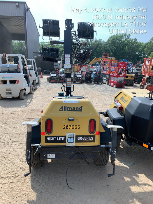 2022 Allmand NLV3GR (4) LED Light Fixture 350W, 23' Vertical Mast, 3kW Prime, Towable, Deep Sea L401, Leveling Jacks, Yanmar T4F 5.8hp