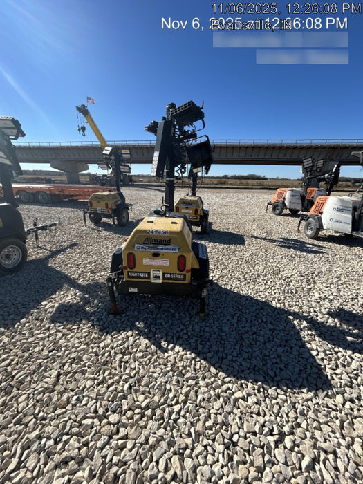 2022 Allmand NLV3GR (4) LED Light Fixture 350W, 23' Vertical Mast, 3kW Prime, Towable, Deep Sea L401, Leveling Jacks, Yanmar T4F 5.8hp