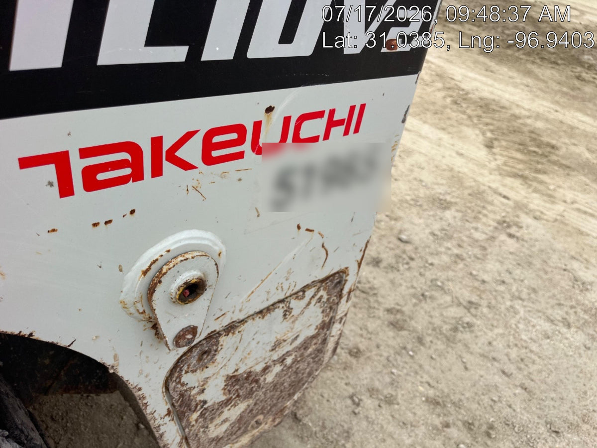 2019 Takeuchi TL10V2-CR Cab/Heat/AC, Rubber Tracks, Backup Alarm, Front & rear working Lights, Auxiliary Hydraulics, 2 Speed Travel, Engine Monitoring System, Hydraulic universal quick hitch w/76" HD smooth dirt bucket with bolt-on edge, 20.3 cubic feet capacity, 48" Pallet forks and frame