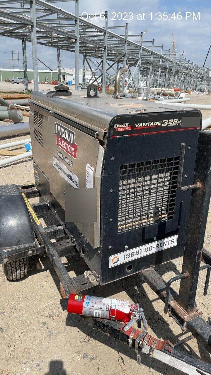 2019 Lincoln Electric Vantage 322 Ready-Pak 3, Two Wheel Trailer, Fender and Light Kit, Cable Rack