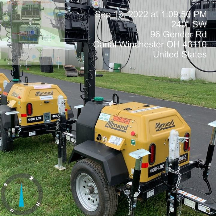 2022 Allmand NLV3GR (4) LED Light Fixture 350W, 23' Vertical Mast, 3kW Prime, Towable, Deep Sea L401, Leveling Jacks, Yanmar T4F 5.8hp