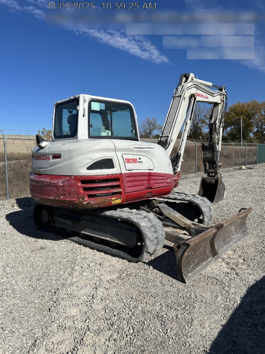 2019 Takeuchi TB290 Cab/Heat/AC Rubber tracks, Dozer blade, Travel alarm, Auxiliary hydraulics w/Manual QC, Hydraulic thumb, 18", 24", and 36" Buckets